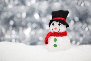 a smiling snowman wearing a hat and scarf